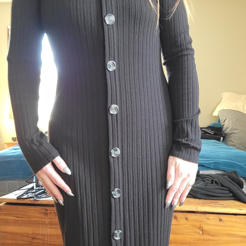 Black Button Down Jersery Dress